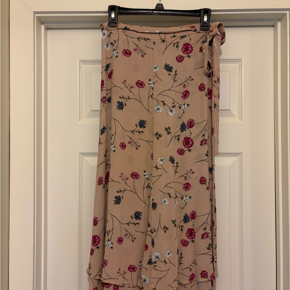 Reformation Rose Floral High-Low Wrap Skirt with Pink & Blue Flowers - Picture 3 of 5